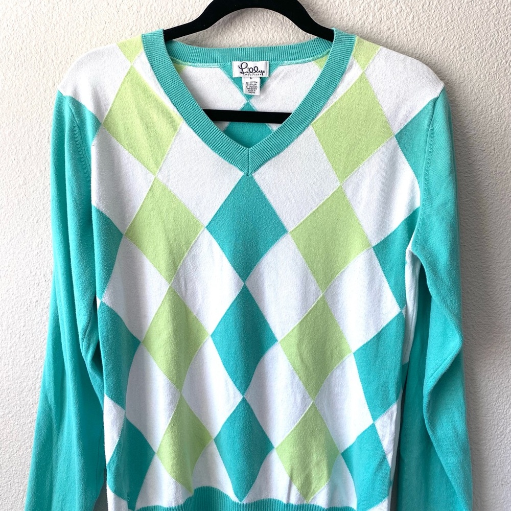 Lilly Pulitzer Teal and Lime Green V-neck size L